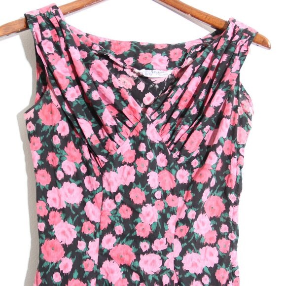 Jerry Gilden Spectator Vintage Floral Midi Dress Drop Waist Sleeveless Pink 1960 - Picture 2 of 15